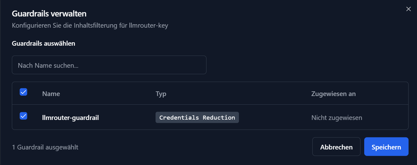 Guardrails API-Schlüssel zuweisen
