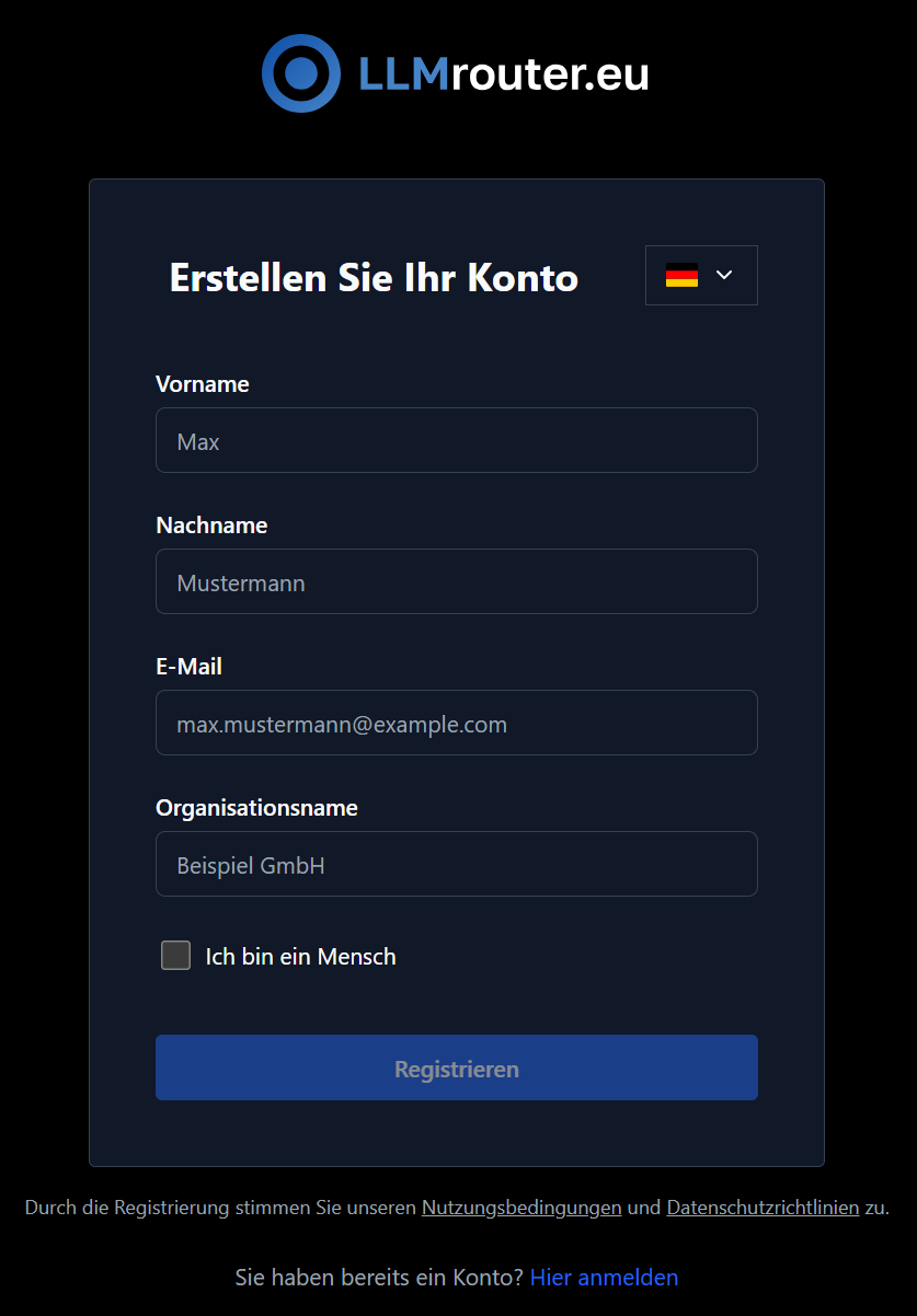 Sign up Formular