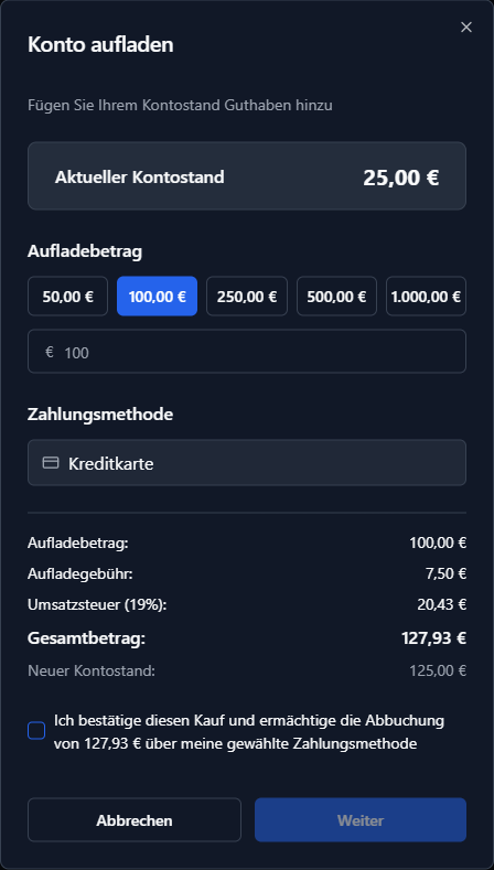 Top Up Dialog – Card Payment