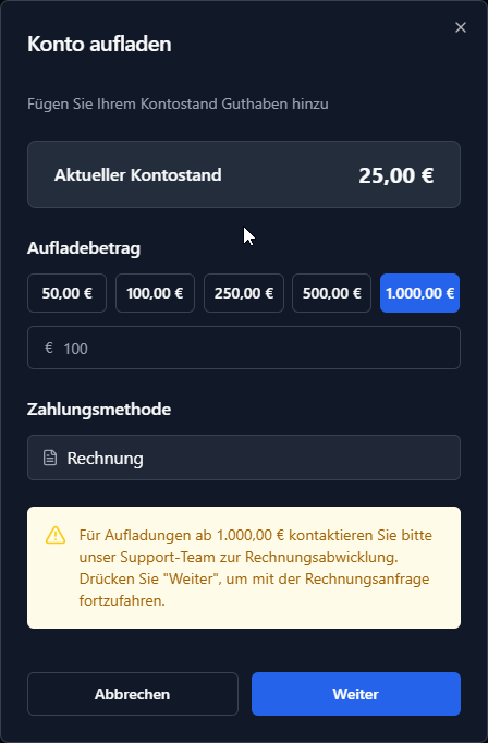 Top Up Dialog – Invoice Payment