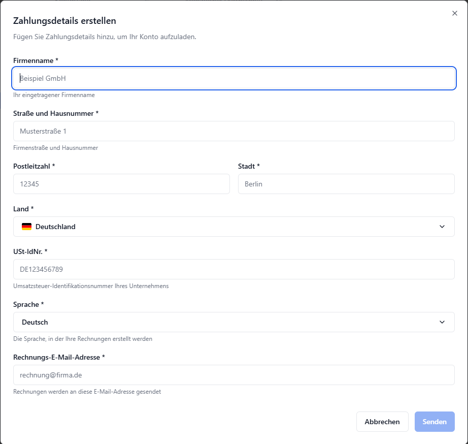 Add Billing Details Dialog