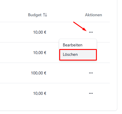 Api Key bearbeiten and löschen