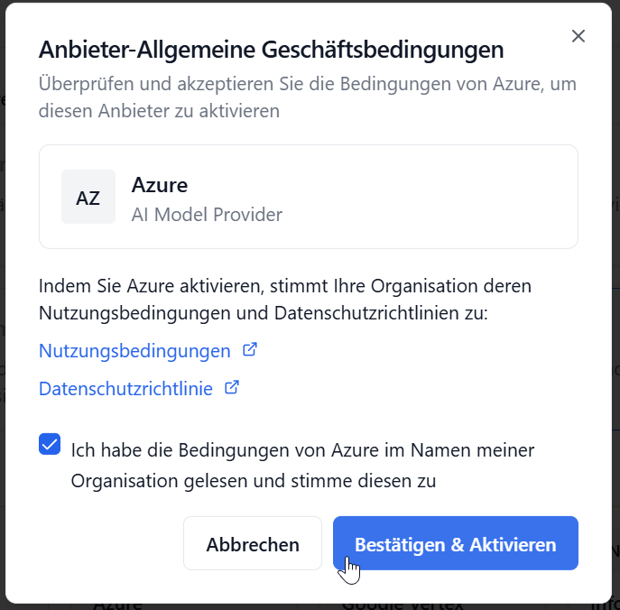 Anbieter-Zustimmungsdialog