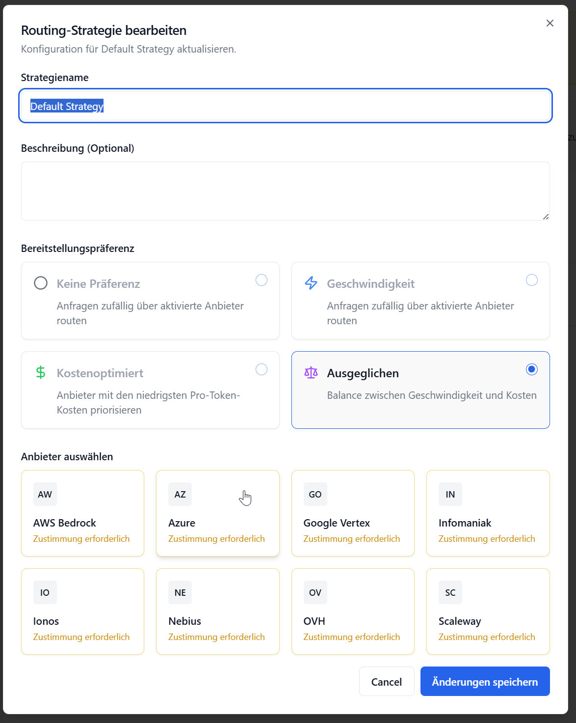 Routing-Strategie Dialog
