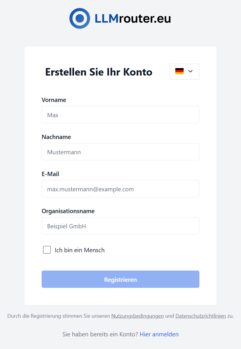Sign up Formular