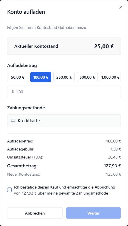 Top Up Dialog – Card Payment