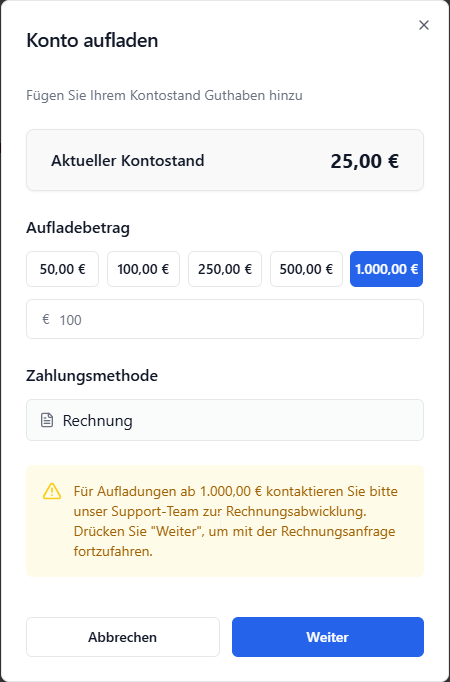 Top Up Dialog – Invoice Payment